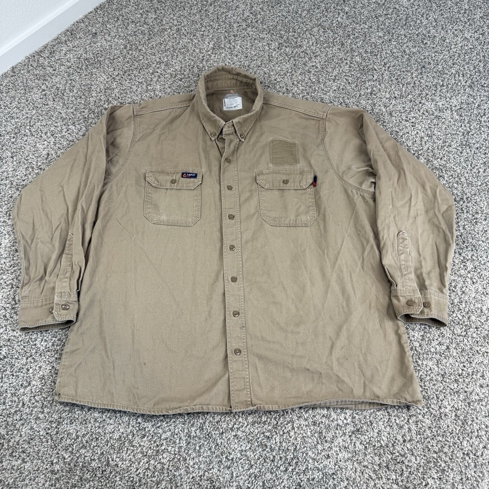 Bulwark FR Button Shirt Mens XXL Beige Tan Workwear Flame Resistant CAT 2